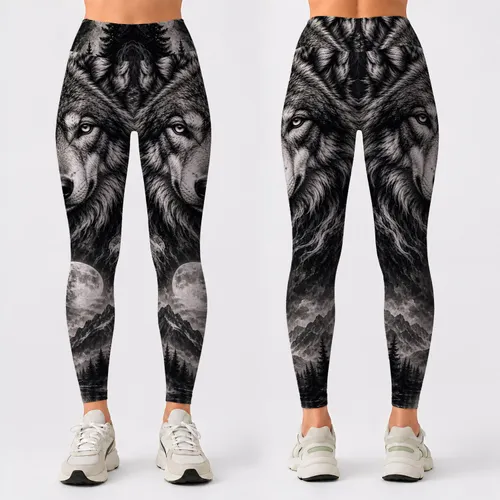 Black White Wolf Forest Moon Wilderness Gothic Yoga Gym Style For Women Outdoors Leggings