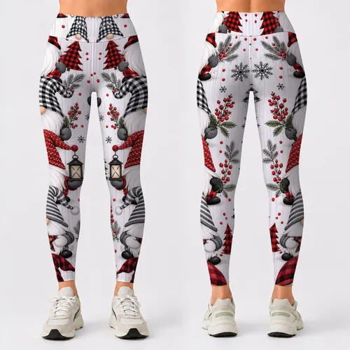 Scandinavian Christmas Gnomes With Plaid Hats And Snowflakes For Cozy Holiday Outfits Leggings