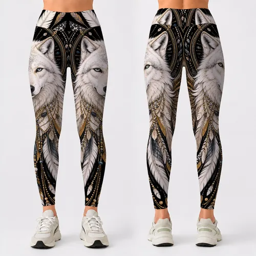 Arctic Wolf Feather Halo With Gold Accents For Women Boho Gothic Festival Outfits Leggings