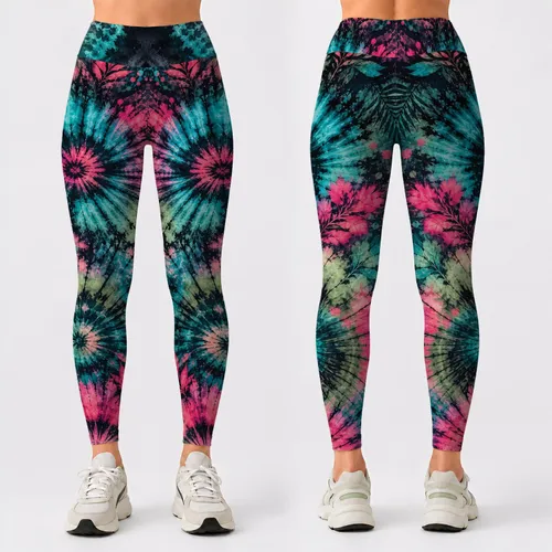 Ocean Sunset Tie Dye Marbled Boho Activewear Style For Yoga Fitness Beach Days And Travel Leggings