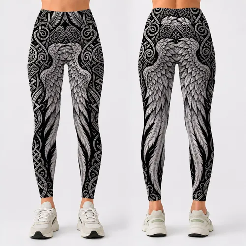 Viking Valkyrie Angel Wings With Nordic Knotwork For Gothic Festival Outfits And Cosplay Leggings