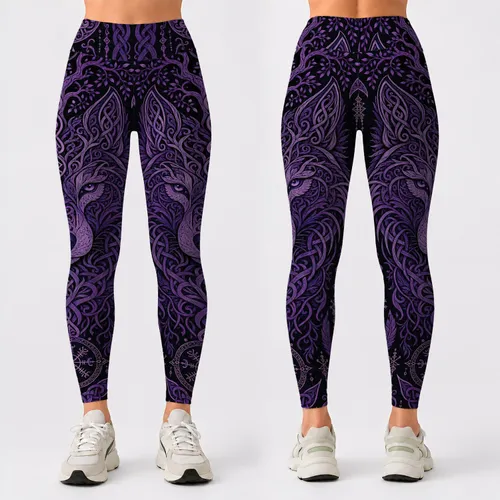 Norse Wolf Totem With Yggdrasil Knotwork For Gothic Pagan Festival Style And Yoga Leggings