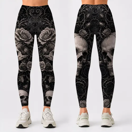 Gothic Skull And Rose Dark Punk Grunge For Concert Nights And Alt Streetwear Looks Leggings