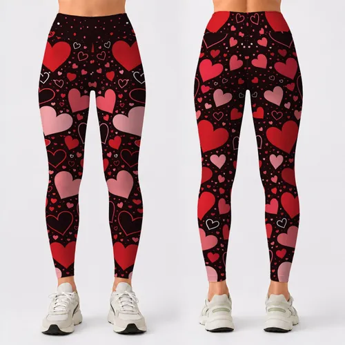 Crimson Heart Confetti On Espresso Burgundy For Valentine Resort Style Lovers Leggings