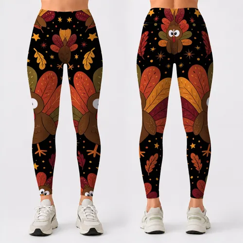 Whimsical Turkey Harvest Night Stars For Thanksgiving Fall Festival Autumn Outfits Leggings