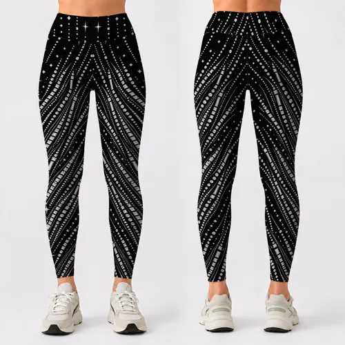 Black Rhinestone V Chevron Sparkle Glam Evening Party Stage Dance Outfit For Women Leggings