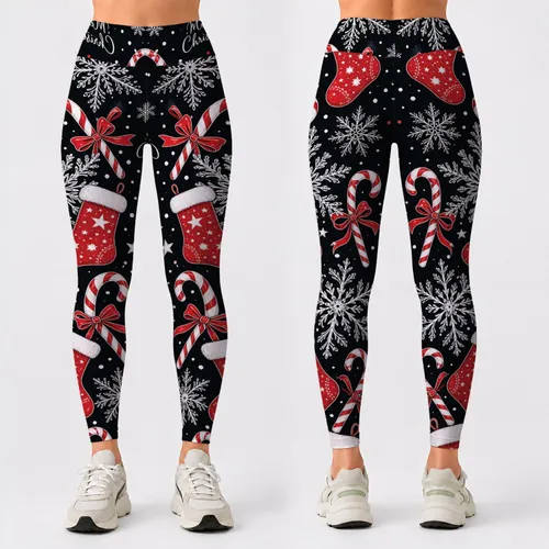 Midnight Snowflakes Candy Canes And Stockings Christmas Holiday Outfit For Women Leggings