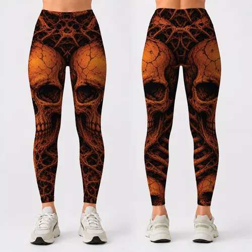 Sinister Skull Bone Lattice Gothic Halloween Streetwear Look For Dark Fashion Fans Leggings
