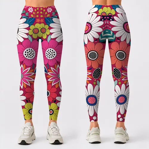 Retro 70s Garden Floral With Daisies And Hippie Flower Power For Festival Style Vibes Leggings