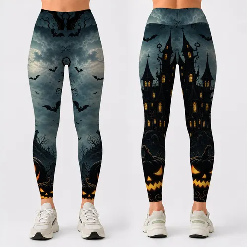 Haunted Castle Jack O Lantern Cemetery Scene For Spooky Halloween Nights Women Outfit Leggings