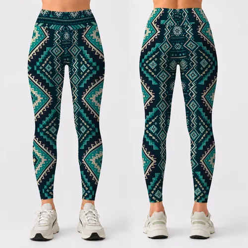 Bohemian Geometric Diamonds For Outdoor Yoga And Festival Athleisure Style Women Leggings
