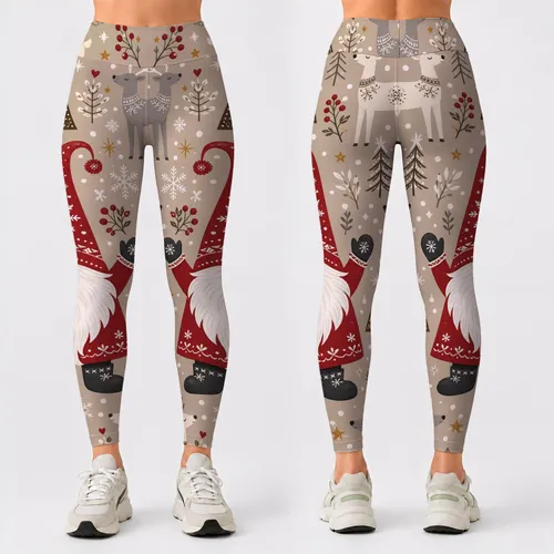 Nordic Holiday Gnome With Reindeer Snowflakes For Cozy Winter Festivities And Gifts Leggings