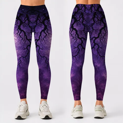 Gothic Twilight Forest Branches In Purple Moonlit Haze For Dark Fantasy Style Looks Leggings