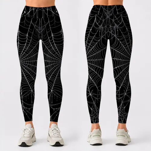 Gothic Spiderweb Black White Cobweb Halloween Dark Alternative Clubwear For Women Leggings
