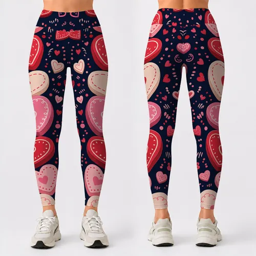 Navy Valentine Candy Hearts With Pink Confetti For Cozy Romantic Lounge Wear Lovers Leggings