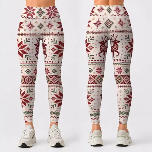 Vintage Nordic Reindeer Snowflakes Fair Isle Christmas Workout And Cozy Winter Style Leggings