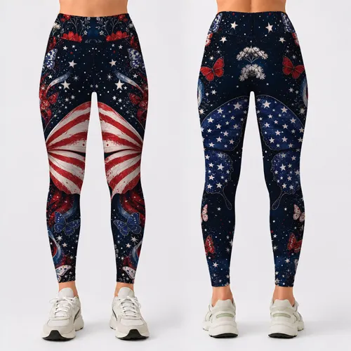 Patriotic Butterfly Wildflowers With Stars For Fourth Of July Summer Style Outfits Leggings