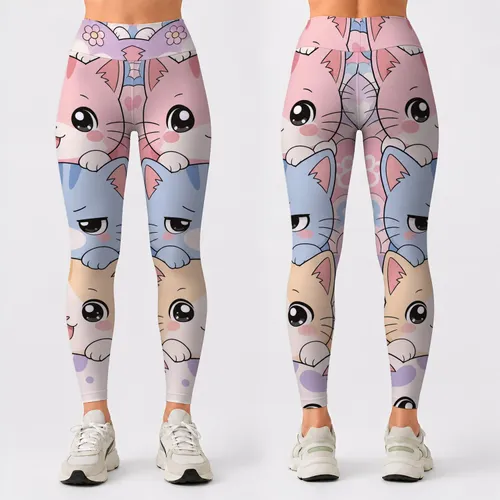 Kawaii Pastel Kitten Crowd With Cute Cat Faces For Cozy Spring Lounge Style And Homewear Leggings