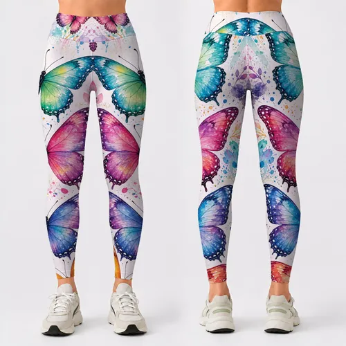 Watercolor Butterfly Jewel Tones For Colorful Lounge Yoga Festival Style For Women Leggings