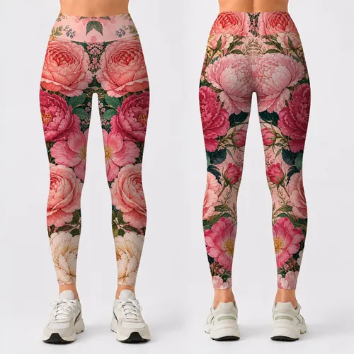 Romantic Pink Botanical Roses And Peonies For Spring Garden Brunch Weekend Style Leggings