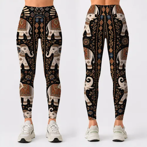 Bohemian Elephant Tribal Paisley Mandala For Boho Yoga Festival Lounge Wear Women Leggings