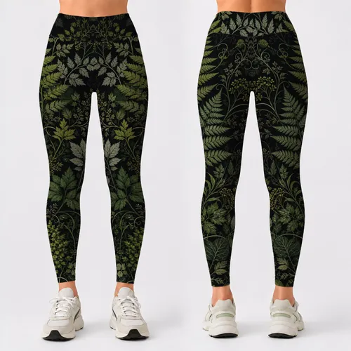 Dark Botanical Fern Foliage For Yoga Studio Nights And Goth Garden Style Women Fans Leggings