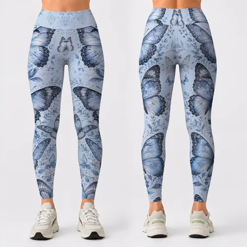 Soft Blue Butterfly Cascade For Calm Lounge Days And Relaxed Feminine Everyday Style Leggings