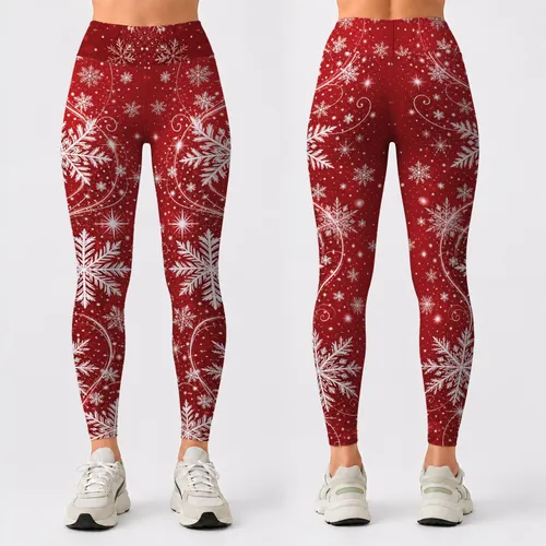 Crimson Red Snowflake Cascade For Christmas Holiday Parties And Cozy Winter Style Leggings