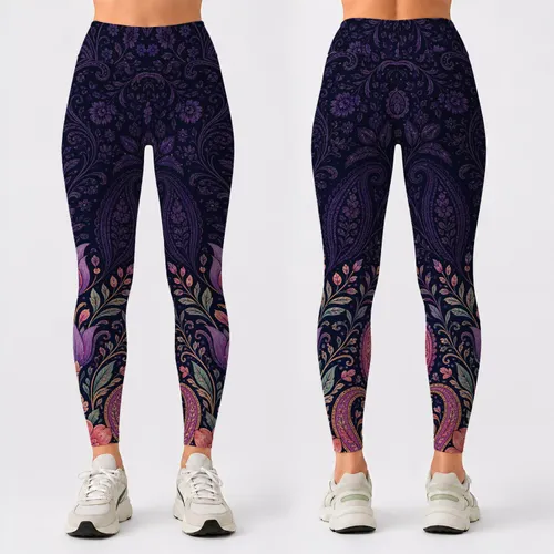 Midnight Indigo Boho Floral Paisley Garden For Yoga Lounge Travel Curvy Women Style Leggings