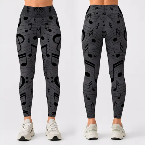 Charcoal Music Notes With Staff Lines For Modern Musician Studio And Concert Style Leggings