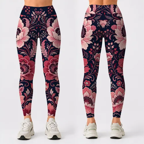 Midnight Navy Folk Floral Cascade For Casual Outfits And Boutique Lounge Style Looks Leggings