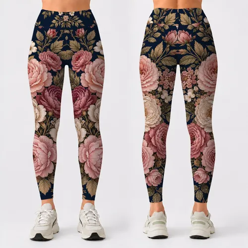 Midnight Navy Vintage Rose Garden Floral Boutique Style For Casual Weekend Outfits Leggings