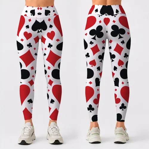 Red And Black Playing Card Suits For Casino Night Streetwear And Retro Party Looks Leggings