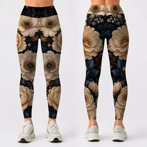 Dark Romantic Floral Bouquet With Ivory Blooms For Evening Garden Style Women Outfits Leggings