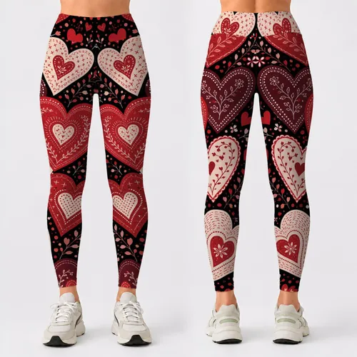 Cascading Crimson Hearts On Matte Black For Valentine Date Night And Everyday Romance Leggings