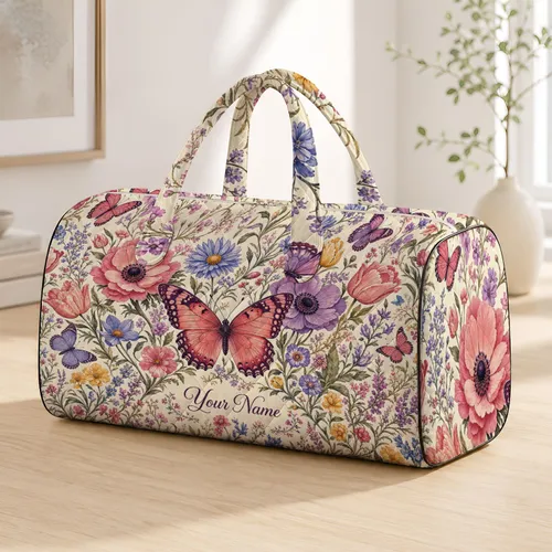Romantic Wildflower And Butterfly Meadow Travel Essential For Garden Lovers And Getaways Quilted Weekend Bag