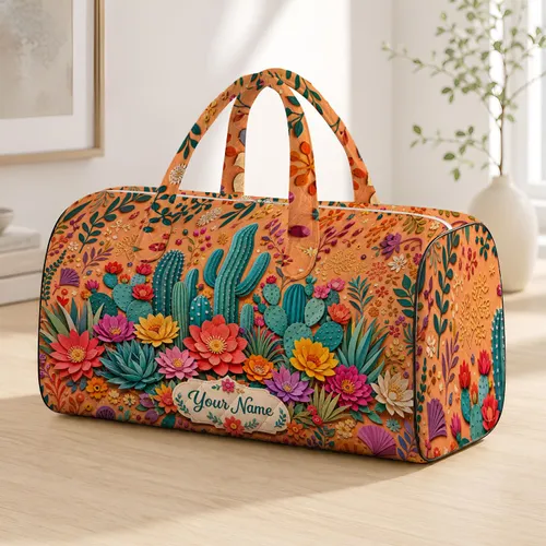 Vibrant Desert Cactus And Floral Paper Cut Collage For Travel Getaways And Gym Days Quilted Weekend Bag