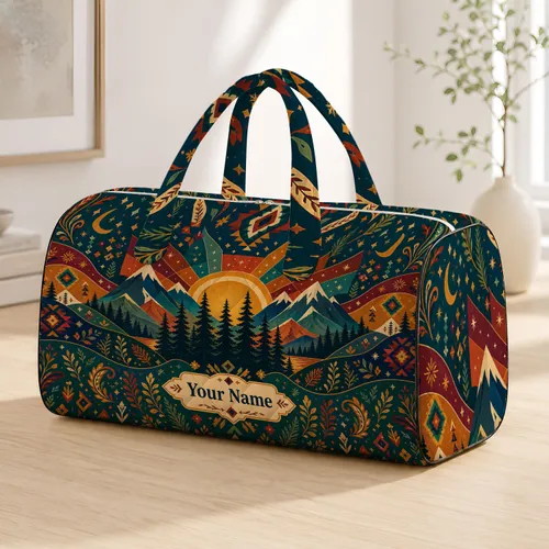 Bohemian Sunset Mountains With Pine Forest For Camping Hiking And Road Trip Lovers Quilted Weekend Bag