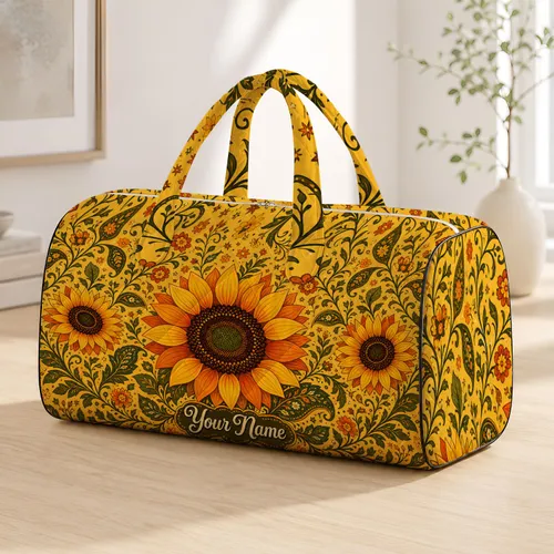 Bohemian Sunflower Garden With Olive Vines For Summer Travel And Beach Days Style Quilted Weekend Bag