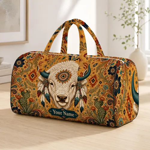 White Bison Southwestern Prairie Heritage For Road Trips Camping Gym Getaways Travelers Quilted Weekend Bag