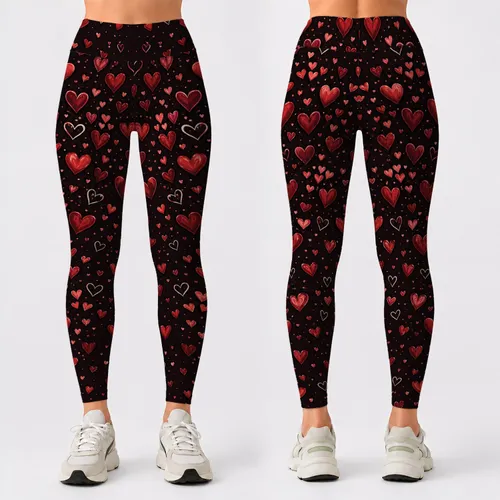 Romantic Red Heart Cascade for Valentine Date Nights and European Resort Getaways Leggings