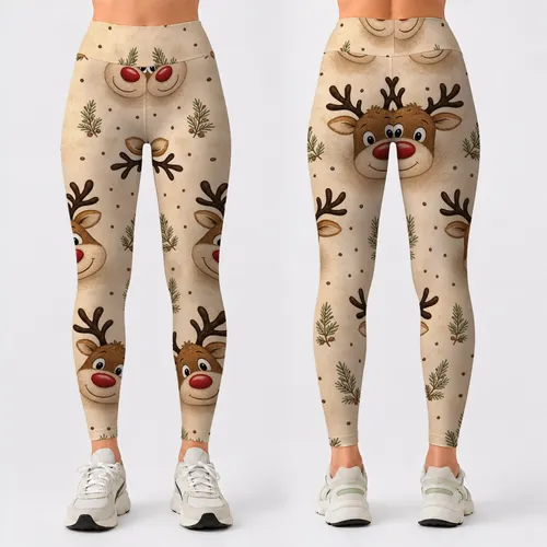 Cheerful Reindeer And Pine Holiday Wear For Women's Winter Workouts And Lounging Leggings