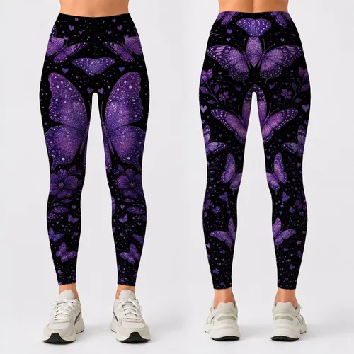 Violet Butterfly Garden For Night Outfits, Yoga, Festivals And Everyday Active Women Leggings