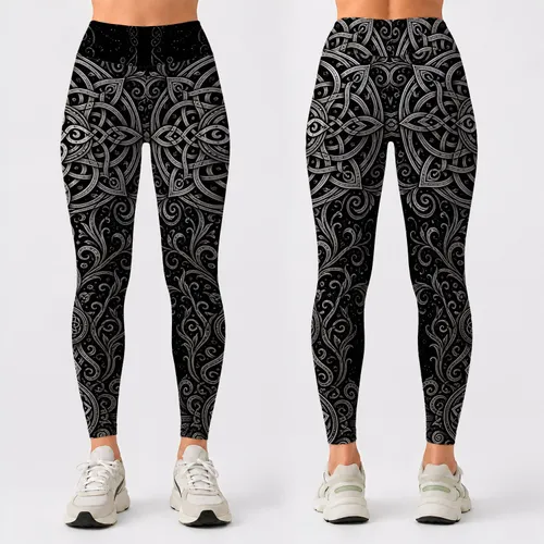 Silver Celtic Knot Medallion For Gothic Yoga, Festival And Everyday Wear Leggings