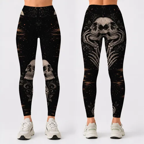 Gothic Skull And Skeleton Hand Punk Goth Outfit For Halloween And Alternative Style Leggings