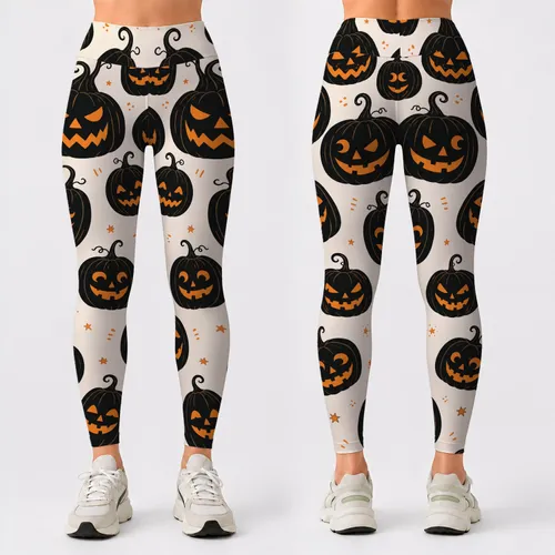 Black Jack O Lantern Pumpkin Motifs For Halloween Costumes And Spooky Everyday Style Leggings