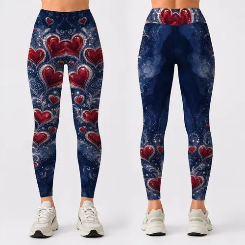 Crimson Hearts On Midnight Navy For Romantic Date Nights And Everyday Women's Style Leggings