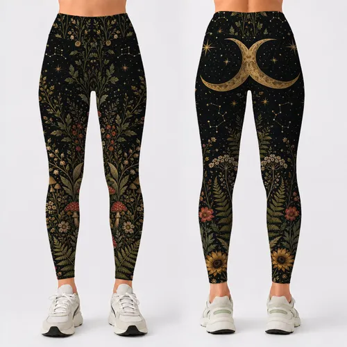 Vintage Celestial Mushroom Meadow For Dark Cottagecore Festival Nights And Everyday Wear Leggings
