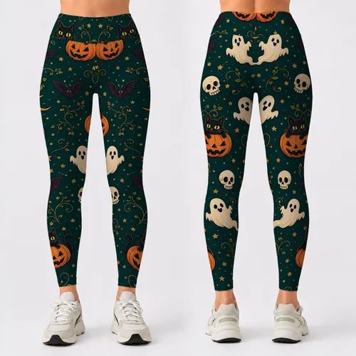 Jack O Lantern Cats Ghosts Skulls and Bats for Halloween Parties and Fall Nights Leggings