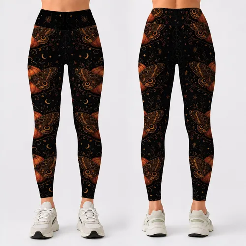 Enchanted Pumpkin Moth Halloween Costume Party Gothic Autumn Wear For Women Night Leggings